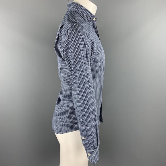 POLO by RALPH LAUREN Size S Navy Plaid Cotton Button Up Long Sleeve Shirt - Picture 2 of 4